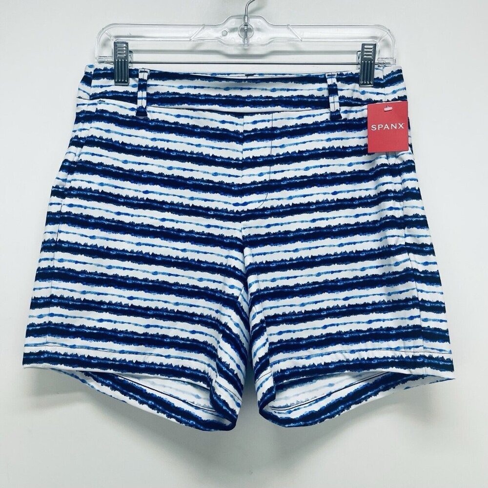 Spanx Sunshine Shorts Size S Women's Blue White Stripe Pull On Slimming New
